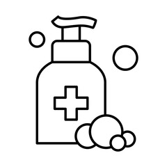 hands soap bottle and bubbles icon, line style