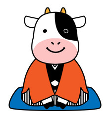 新年の挨拶をする牛のイラスト