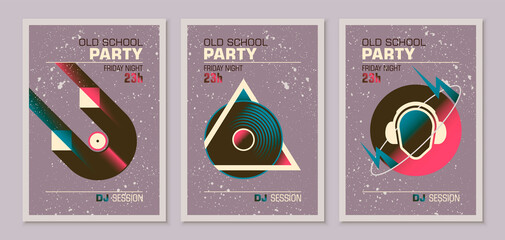 Set of party posters in abstract retro style. Vector illustration.