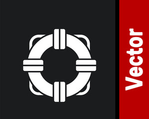 White Lifebuoy icon isolated on black background. Lifebelt symbol. Vector Illustration.