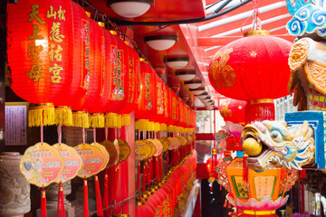 Lantern at Songshan Ciyou Temple in Songshan District, Taipei, Taiwan. The temple was constructed in 1753 and dedicated to the goddess Mazu.