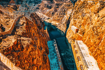 Famous and amazing Hoover Dam at Lake Mead, Nevada and Arizona Border.