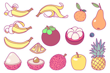 vector cute drawn fruits set clip arts