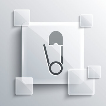 Grey Classic closed steel safety pin icon isolated on grey background. Square glass panels. Vector Illustration.