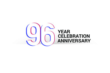 96 year anniversary, minimalist logo years, jubilee, greeting card. invitation. Blue & Red Colors vector illustration on White background - Vector