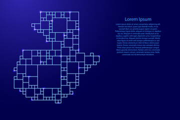 Guatemala map from blue pattern from a grid of squares of different sizes and glowing space stars. Vector illustration.