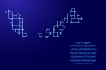 Malaysia map from blue pattern from a grid of squares of different sizes and glowing space stars. Vector illustration.