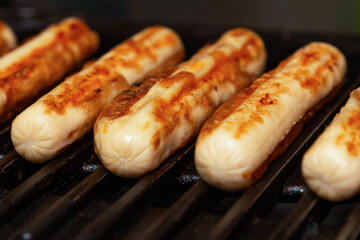 tasty meat sausages close-up barbecue grilled picnic food