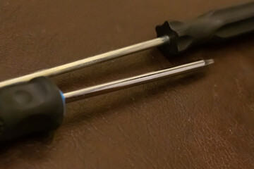 screwdriver pair close up design engineering on dark background fitter work tool