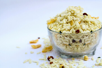 diet mixture in transparent bowl with white background