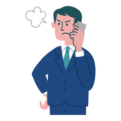 スーツ　男性　怒っている　携帯電話　立っている