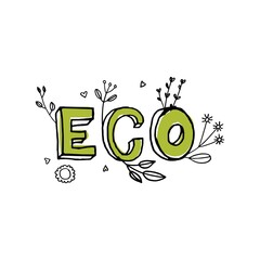 Eco lettering. Green with herbs and flowers.