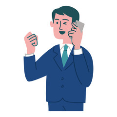 スーツ　男性　携帯電話　ガッツポーズ