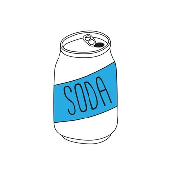 Tin can with soda. With a blue stripe and a lock for opening.