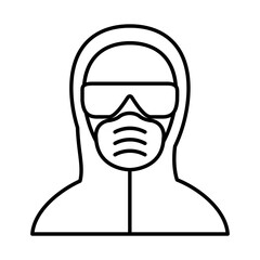 man with protective goggles, mask and suit icon, line style