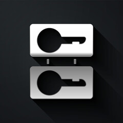 Silver Metal mold plates for casting keys icon isolated on black background. Set for mass production and forgery of the keys. Long shadow style. Vector Illustration.