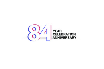 Obraz premium 84 year anniversary, minimalist logo years, jubilee, greeting card. invitation. Blue & Red Colors vector illustration on White background - Vector