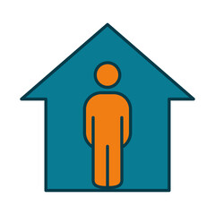 isolation at home concept, house and pictogram man icon, line and fill style