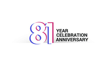 81 year anniversary, minimalist logo years, jubilee, greeting card. invitation. Blue & Red Colors vector illustration on White background - Vector