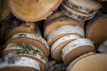 background from birch trunk cut into oval pieces