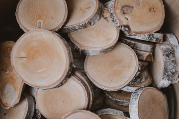 background from birch trunk cut into oval pieces
