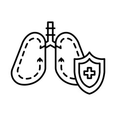 lungs and protection medical shield icon, line style