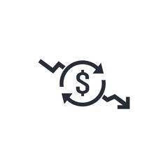 Financial reduction. The crisis process. Vector icon isolated on white background.