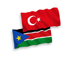 Flags of Turkey and Republic of South Sudan on a white background