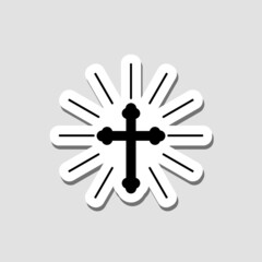 Christian Cross sticker icon isolated on gray background