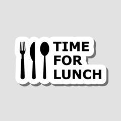 Time for lunch sticker icon isolated on gray background