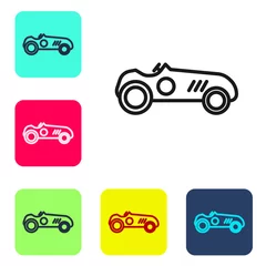Fototapete Autorennen Black line Vintage sport racing car icon isolated on white background. Set icons in color square buttons. Vector Illustration.