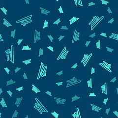 Green line Hang glider icon isolated seamless pattern on blue background. Extreme sport. Vector Illustration.