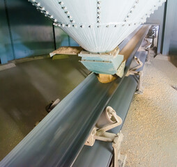 silo elevator conveyor system for grain, conveyor belt of silo.  © View_From_My_Lens