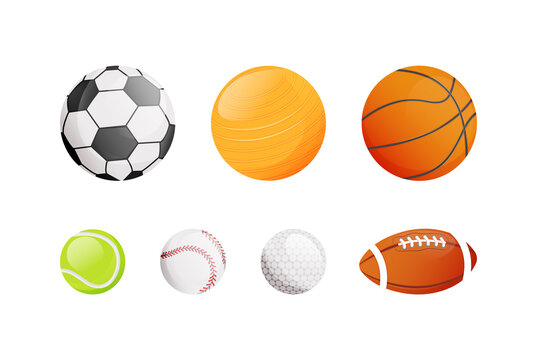 Balls for different sport flat color vector objects set