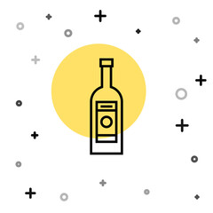 Black line Glass bottle of vodka icon isolated on white background. Random dynamic shapes. Vector Illustration.