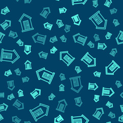 Green line Farm house icon isolated seamless pattern on blue background. Vector Illustration.