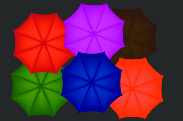 illustration of colorful umbrellas in black background 