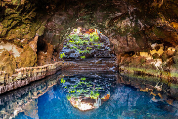 Cave Jameos del Agua, natural cave and pool created by the eruption of the Monte Corona volcano in...