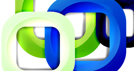 Square geometric vector abstract background, dynamic modern minimal template. Multicolored square shapes with round corners overlapping each other