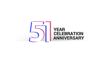 51 year anniversary, minimalist logo years, jubilee, greeting card. invitation. Blue & Red Colors vector illustration on White background - Vector