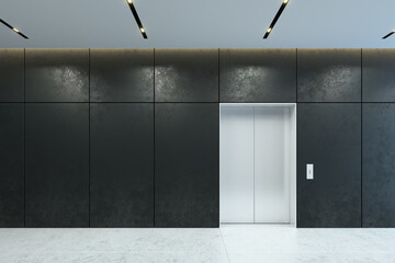 modern elevator with closed doors in office lobby, 3d rendering - 359855313