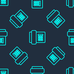 Green line Telephone icon isolated seamless pattern on blue background. Landline phone. Vector Illustration.