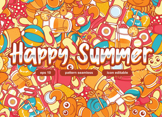 happy summer pattern seamless with lettering background