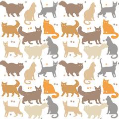 Cat seamless pattern. Kitten vector isolated background. Funny cats different breeds color pattern. Great for fabric, textile Vector Illustration.
