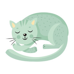 Cute sleeping cat on white background. Cartoon Animal character vector in flat style. Domestic pet resting. Sweet home concept flat vector illustration.