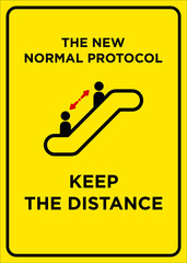 Vector Poster: The New Normal Protocol, Keep the Distance (escalator)