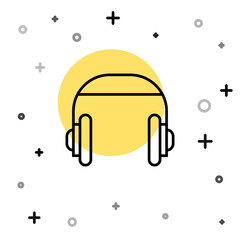 Black line Headphones icon isolated on white background. Support customer service, hotline, call center, faq, maintenance. Random dynamic shapes. Vector Illustration.