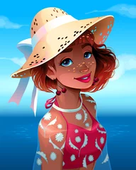 Foto op Canvas Portret van een mooi meisje met hoed © ddraw