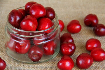 Cherry berries on the table, sweet cherries, cherries, healthy berries, ripe berries, sweet berries, red berries, proper nutrition, jam, sweet cherry jam, cherry jam, vegetarianism.