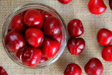 Cherry berries on the table, sweet cherries, cherries, healthy berries, ripe berries, sweet berries, red berries, proper nutrition, jam, sweet cherry jam, cherry jam, vegetarianism.